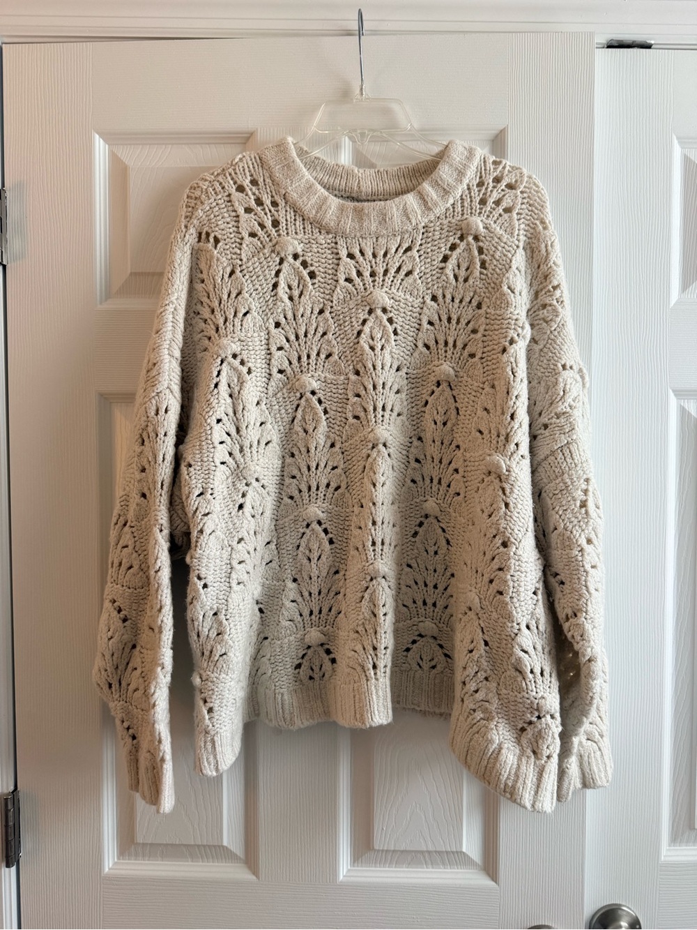 aerie Open-Knit Crewneck Sweater in Cream